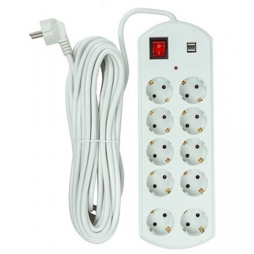 EXD Extension cord 10m, 10 sockets, 2x USB, with switch