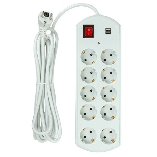 EXD Extension cord 5m, 10 sockets, 2x USB, with switch image 1