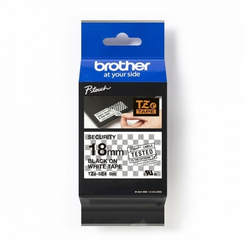 Laminēta lente iekārtu marķēšanai Brother TZE-SE4 Drošības lente Melns/Balts 18mm image 1