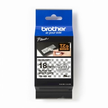 Laminēta lente iekārtu marķēšanai Brother TZE-SE4 Drošības lente Melns/Balts 18mm