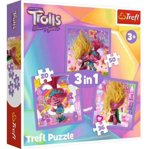 TREFL TROLLS Pužļu komplekts 3 in 1 Troļļi 3 image 1