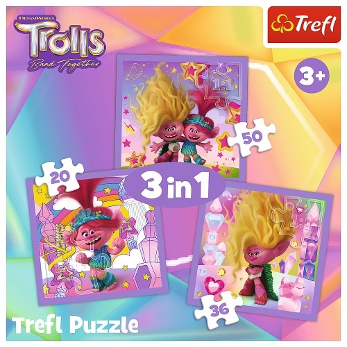 TREFL TROLLS Pužļu komplekts 3 in 1 Troļļi 3 image 5