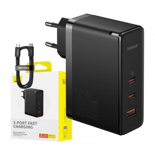 Wall charger Baseus GaN5 Pro 2xUSB-C + USB, 160W (black) image 1