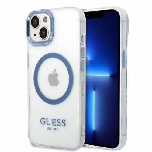 Guess GUHMP14MHTRMB iPhone 14 Plus 6,7" niebieski|blue hard case Metal Outline Magsafe image 1