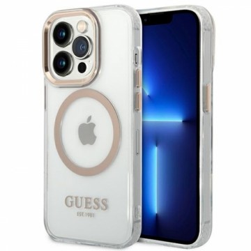 Guess Transparent MagSafe Compatible Case for iPhone 14 Pro Max Gold