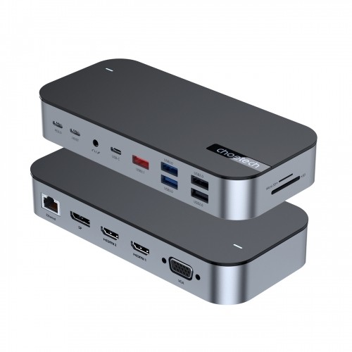 Choetech HUB Choetch M52 USB-C - USB-C PD|USB-C|USB-A|HDMI|VGA|DP|SD|TF|RJ45|AUX - gray image 3