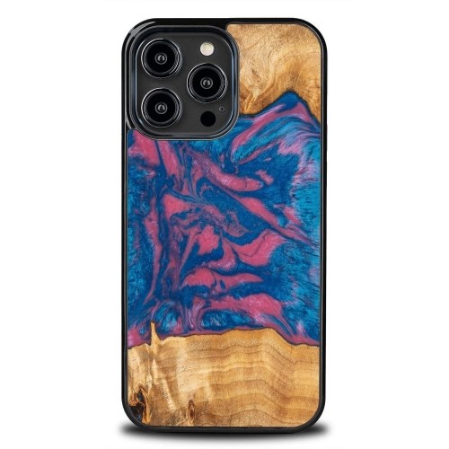 Apple Wood and Resin Case for iPhone 14 Pro Max Bewood Unique Vegas - Pink and Blue image 1