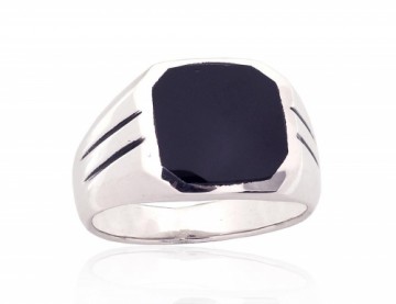 Серебряное кольцо #2101861(POx-Bk)_ON, Серебро 925°, оксид (покрытие), Оникс, Размер: 21, 11.8 гр.