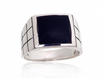 Серебряное кольцо #2100262(POx-Bk)_ON, Серебро 925°, оксид (покрытие), Оникс, Размер: 20.5, 10.7 гр.