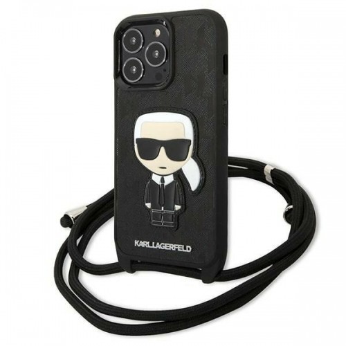 Karl Lagerfeld KLHCP13LCMNIPK iPhone 13 Pro | 13 6,1" hardcase czarny|black Leather Monogram Patch and Cord Iconik image 1