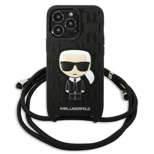 Karl Lagerfeld KLHCP13LCMNIPK iPhone 13 Pro | 13 6,1" hardcase czarny|black Leather Monogram Patch and Cord Iconik image 2