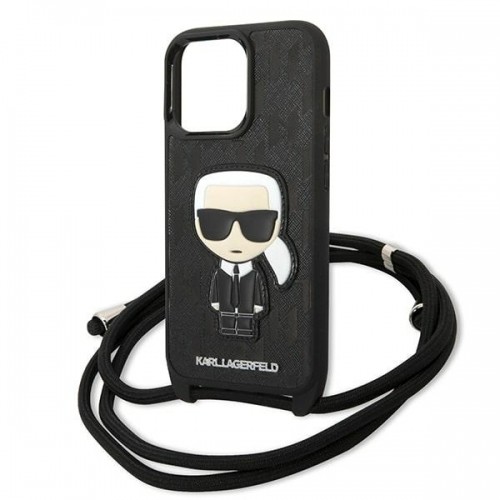 Karl Lagerfeld KLHCP13LCMNIPK iPhone 13 Pro | 13 6,1" hardcase czarny|black Leather Monogram Patch and Cord Iconik image 5