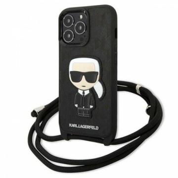 Karl Lagerfeld KLHCP13LCMNIPK iPhone 13 Pro | 13 6,1" hardcase czarny|black Leather Monogram Patch and Cord Iconik