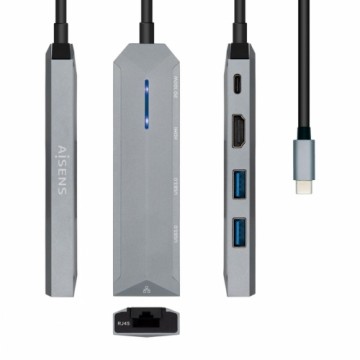 USB Centrmezgls Aisens USB-C dock 5 en 1, USB-C a 1xHDMI, 1xRJ45, 2xUSB, 1xPD, Gris, 15 cm