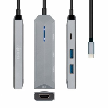 USB Centrmezgls Aisens USB-C dock 4 en 1, USB-C a 1xHDMI, 2xUSB, 1xPD, Gris, 15 cm