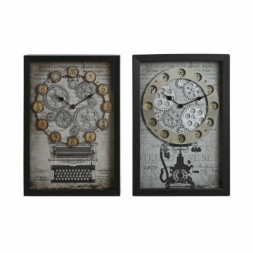 Sienas pulkstenis Home ESPRIT Dzeltens Balts Melns Pelēks Metāls Stikls Vintage 27,5 x 6,5 x 40,5 cm (2 gb.)