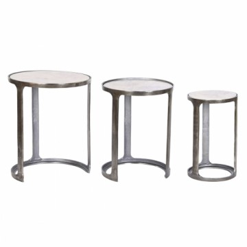Набор из трех столиков Home ESPRIT Белый Серебристый Алюминий Мрамор 45 x 45 x 56 cm