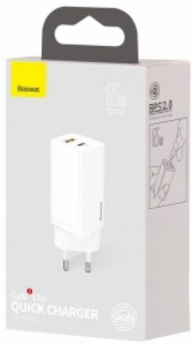 Lādētājs Baseus GaN2 Lite Quick Charger 1 x USB-C + 1 x USB 65W White image 3