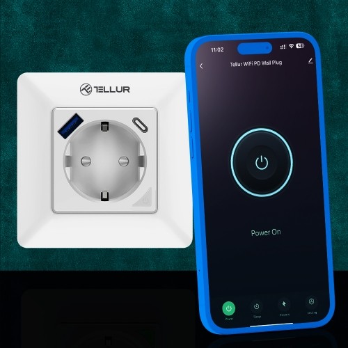 Tellur Smart WiFi Wall Plug 3600W 16A, PD20W, USB 18W, energy reading, white image 4