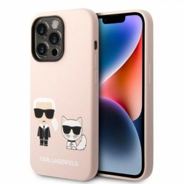 Karl Lagerfeld MagSafe Compatible Case Liquid Silicone Karl and Choupette for iPhone 14 Pro Pink