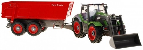 RoGer Зеленый сельскохозяйственный трактор с красным прицепом 1:28 image 2