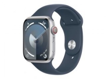 Apple  
         
       Watch Series 9 GPS + Cellular 45mm Silver Aluminium Case with Storm Blue Sport Band - S/M