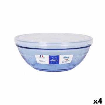 Круглая коробочка для завтраков с крышкой Duralex   Стеклянный Синий Ø 20,5 cm (4 штук)