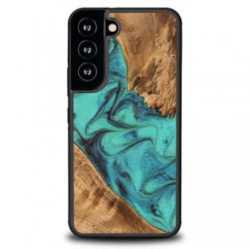 Wood and resin case for Samsung Galaxy S22 Bewood Unique Turquoise - turquoise and black