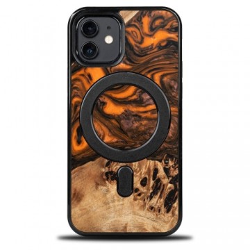 Wood and Resin Case for iPhone 12|12 Pro MagSafe Bewood Unique Orange - Orange Black