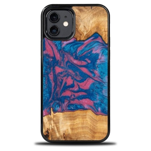 Wood and Resin Case for iPhone 12|12 Pro Bewood Unique Vegas - Pink and Blue image 1