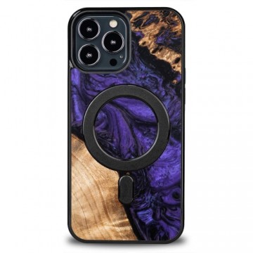 Wood and Resin Case for iPhone 13 Pro Max MagSafe Bewood Unique Violet - Purple and Black