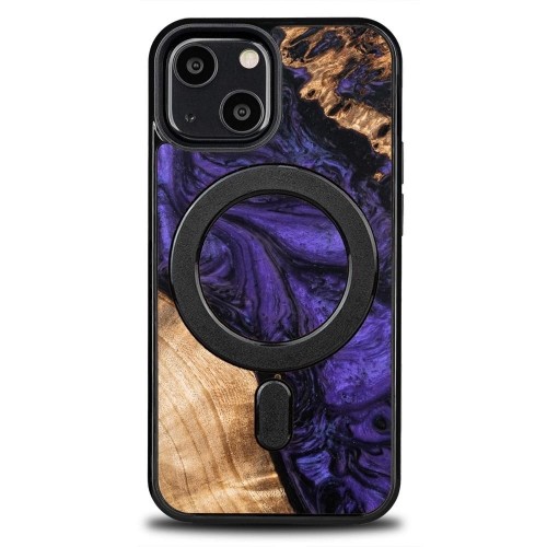 Wood and Resin Case for iPhone 13 Mini MagSafe Bewood Unique Violet - Purple and Black image 1