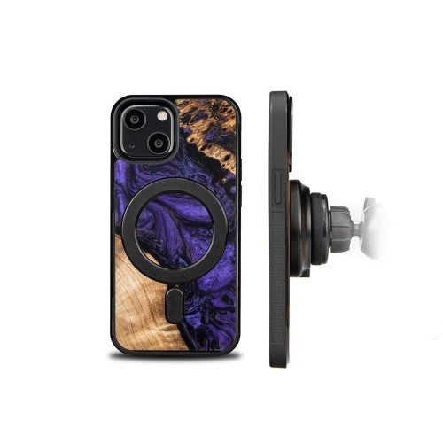 Wood and Resin Case for iPhone 13 Mini MagSafe Bewood Unique Violet - Purple and Black image 2