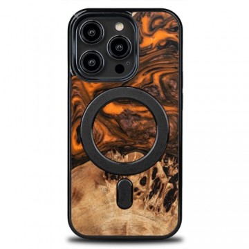 Wood and Resin Case for iPhone 14 Pro MagSafe Bewood Unique Orange - Orange and Black