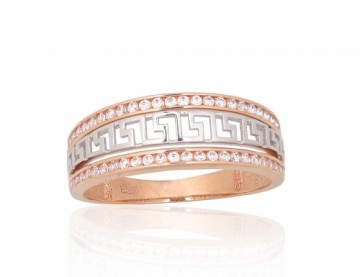 Золотое кольцо #1101080(Au-R+Au-W)_CZ, Красное/Белое Золото 585°, Цирконы, Размер: 17, 2.34 гр.