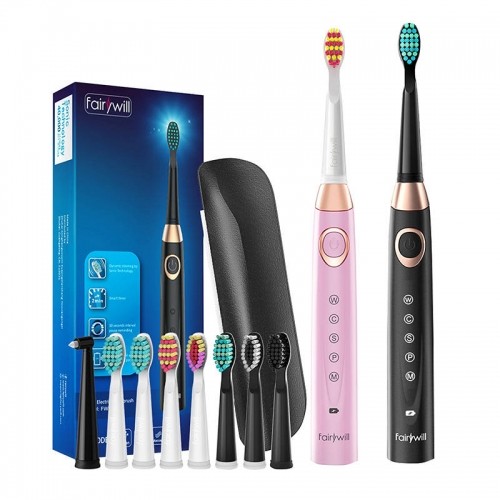 Sonic toothbrushes with head set and case FairyWill FW-508 (Black and pink) image 1