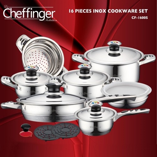 Cheffinger CF-1600S: 16 Pieces Stainless Steel (Inox) Cookware Set image 3