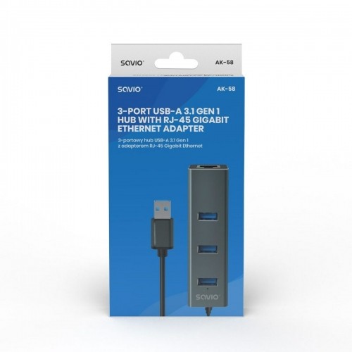 4-Port USB Hub Savio AK-58 Ethernet (RJ-45) Pelēks image 3