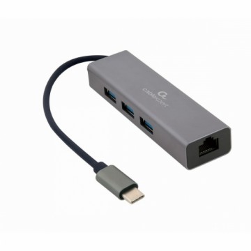 4-Port USB-C Hub GEMBIRD A-CMU3-LAN-01 Balts Pelēks
