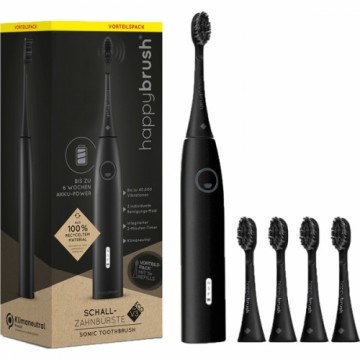 Happybrush StarterKit Schall Eco VIBE 3 All Black, Elektrische Zahnbürste