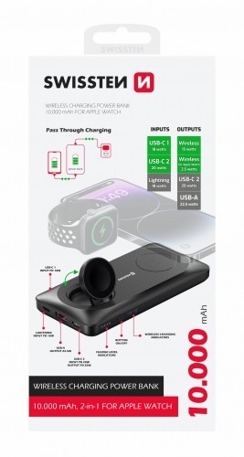 Swissten Bezvadu Power Bank Ārējas uzlādes baterija Priekš Apple Watch un MagSafe ierīcem 10000mAh image 1