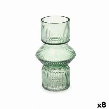 Gift Decor Vāze Strīpas Zaļš Stikls 9,5 x 16,5 x 9,5 cm (8 gb.)