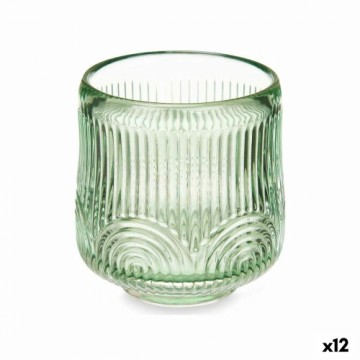 Gift Decor Svečturis Strīpas Zaļš Stikls 7,5 x 7,8 x 7,5 cm (12 gb.)