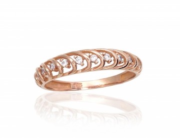 Золотое кольцо #1101002(Au-R)_CZ, Красное Золото 585°, Цирконы, Размер: 17, 1.42 гр.