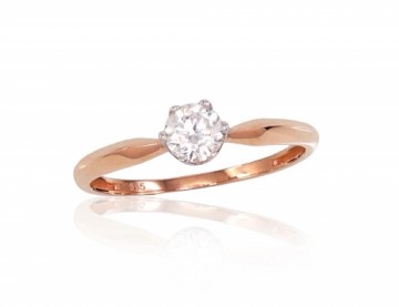 Золотое кольцо #1100856(Au-R+PRh-W)_CZ, Красное Золото 585°, родий (покрытие), Цирконы, Размер: 17, 1.03 гр.