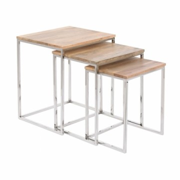 3 galdu komplekts Home ESPRIT Brūns Sudrabains Dabisks Tērauds Akācija 46 x 41,5 x 55,5 cm