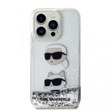 Karl Lagerfeld Liquid Glitter Karl and Choupette Head Case for iPhone 15 Pro Max Silver