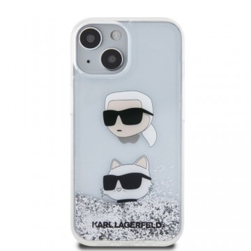 Karl Lagerfeld Liquid Glitter Karl and Choupette Head Case for iPhone 15 Silver