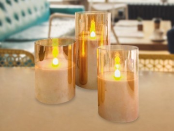PR Декоративные светодиодные свечи из позолоченного стекла, комплект из 3 штук