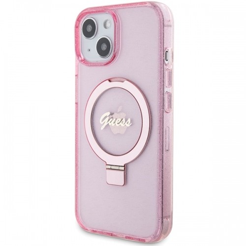 Guess GUHMP15MHRSGSP iPhone 15 Plus 6.7" różowy|pink hardcase Ring Stand Script Glitter MagSafe image 2